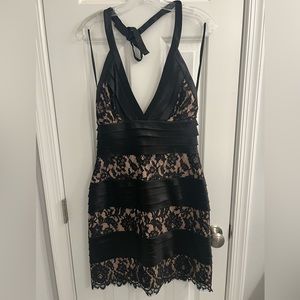 BCBG MaxAzria satin and lace black and nude dress size 8